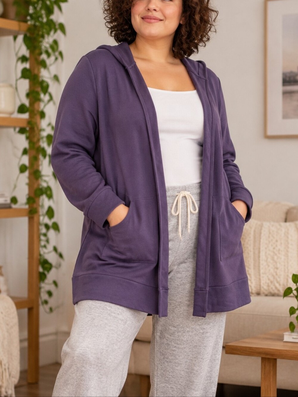 Ricki’s Plum Purple Hooded Open Front Cardigan Women’s XL